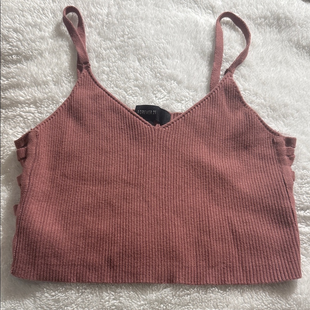 Forever 21 Dusty Rose Ribbed V-Neck Crop Cami